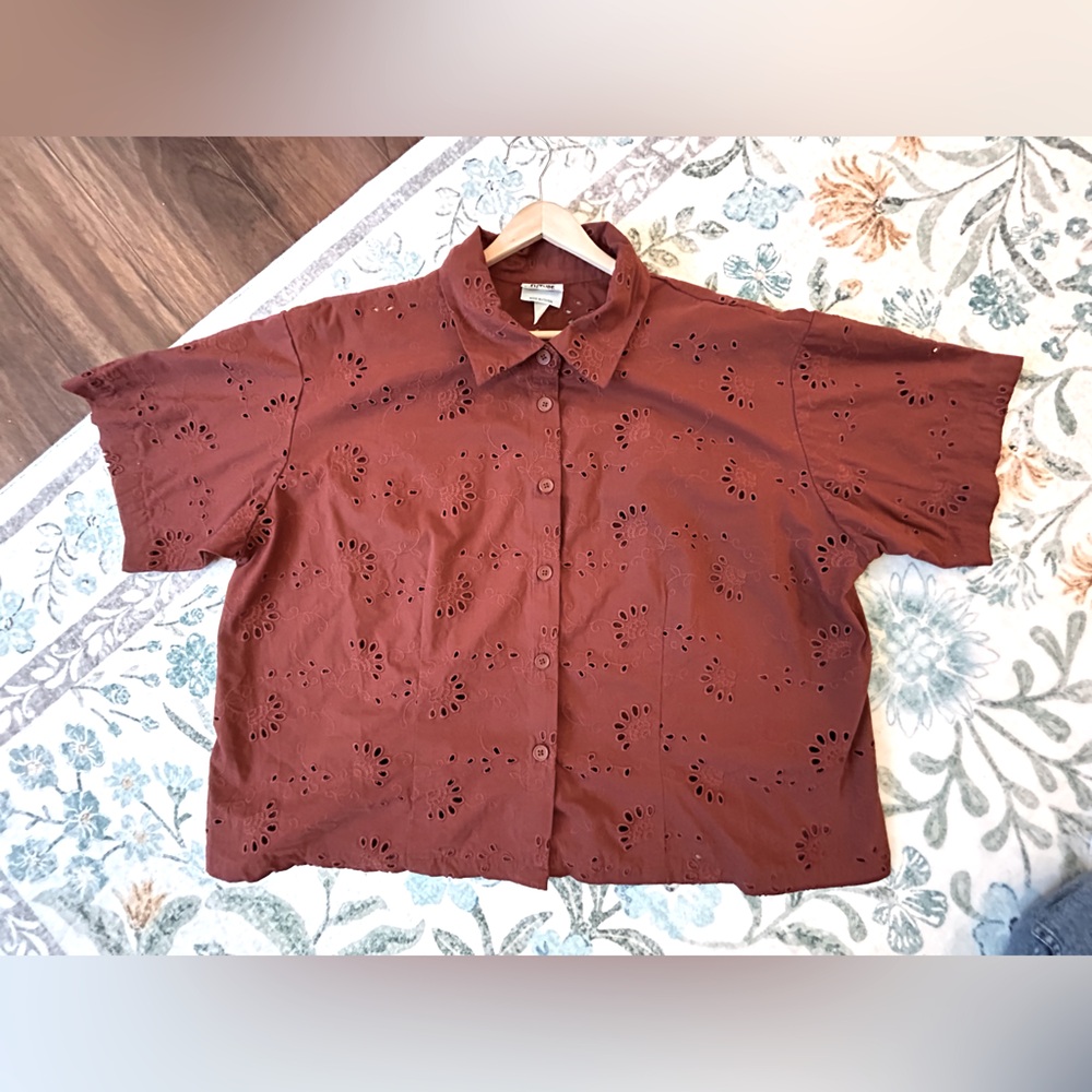 Terracotta Future Collective Eyelet Cotton Button Up Top